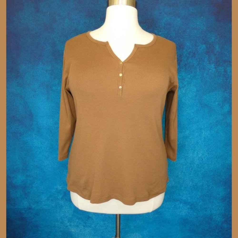 Dress Barn Brown Henley Shirt Size 1X
